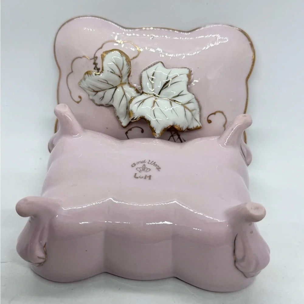Vintage Lipper & Mann Bond Ware Pink Porcelain with Gold Accent Trinket Box